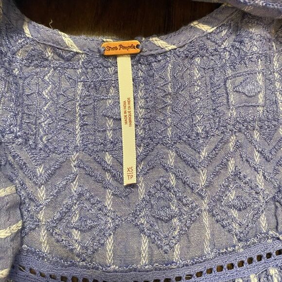 Free People Lola Embroidered Mini Blue Striped Tiered Dress - Picture 7 of 9